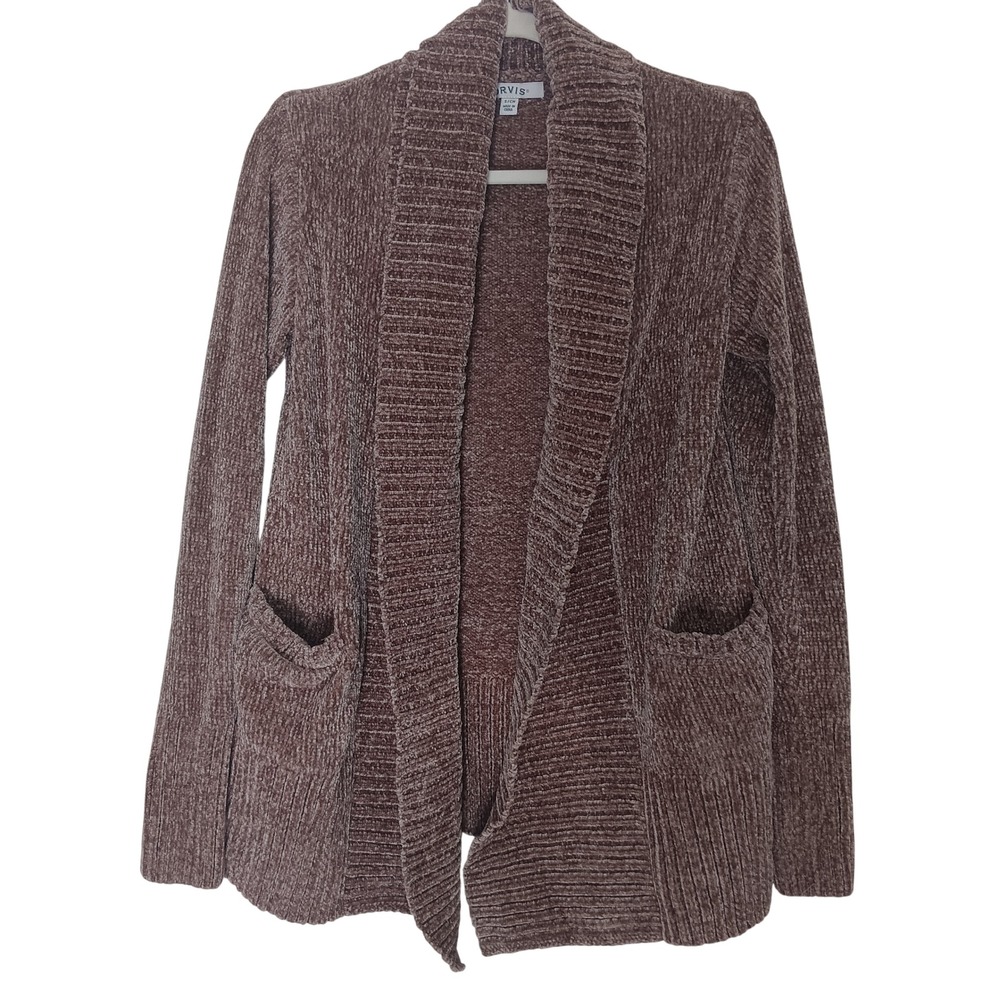 Orvis Cardigan Sweater Women S Mauve Brown Chenille Open Front Shawl Collar